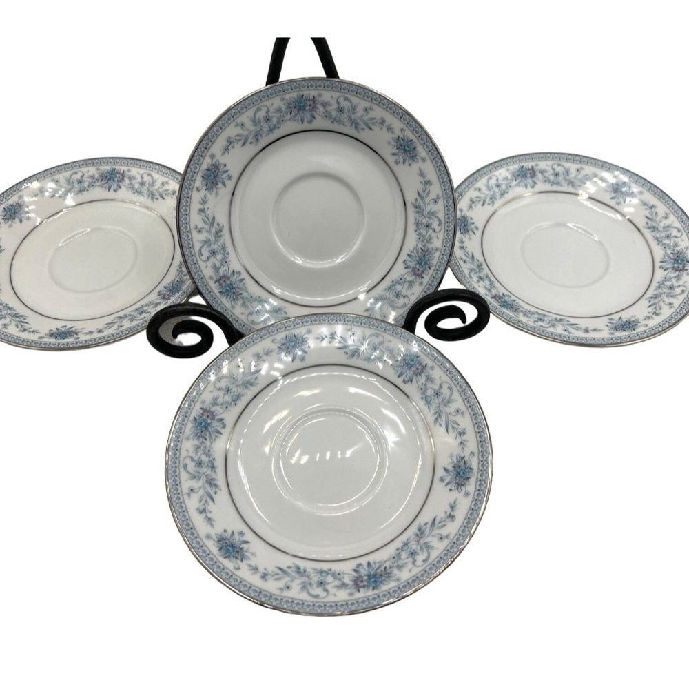 Noritake Contemporary Blue Hill 2482 Saucer Fine China Blue Pink Floral Lot of 4